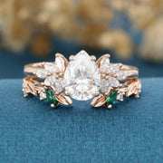 Pear cut Moissanite Matching Diamonds | Lab Grown Emerald Rose Gold Wedding Bridal Set