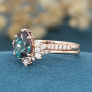 Pear Cut Lab Alexandrite Matching Mossanite | Diamonds Gold Bridal Set