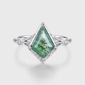 Bezel Set Kite cut Moss Agate Solid Gold Pave Diamonds Engagement Ring