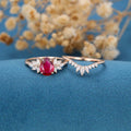 Pear cut Lab Ruby Cluster Engagement ring Bridal Set 