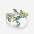 Nature Inspired Round cut Moss Agate cluster Gold Engagement Ring
