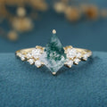 Kite Cut Natural Green Moss Agate Cluster Engagement Ring