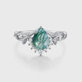 Nature Inspired Pear cut Moss Agate Leaf Gold Engagement Ring