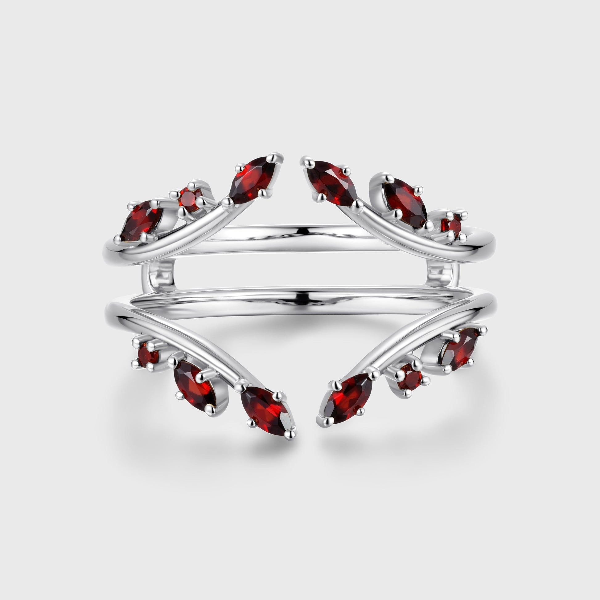 Nature Inspired Garnet Double Curved Wedding Band