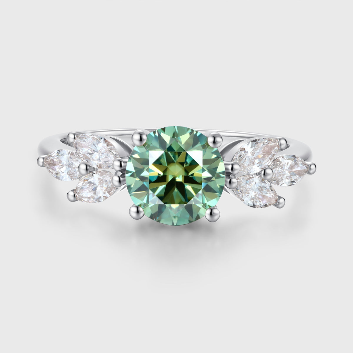 6mm Round Green Moissanite Cluster Engagement ring