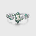 Nature Inspired Marquise cut Moss Agate Solid Gold Engagement Ring