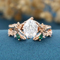 Oval cut Moissanite Rose Gold Matching Moissanite | Lab Grown Emerald Rose Gold Wedding Bridal Set