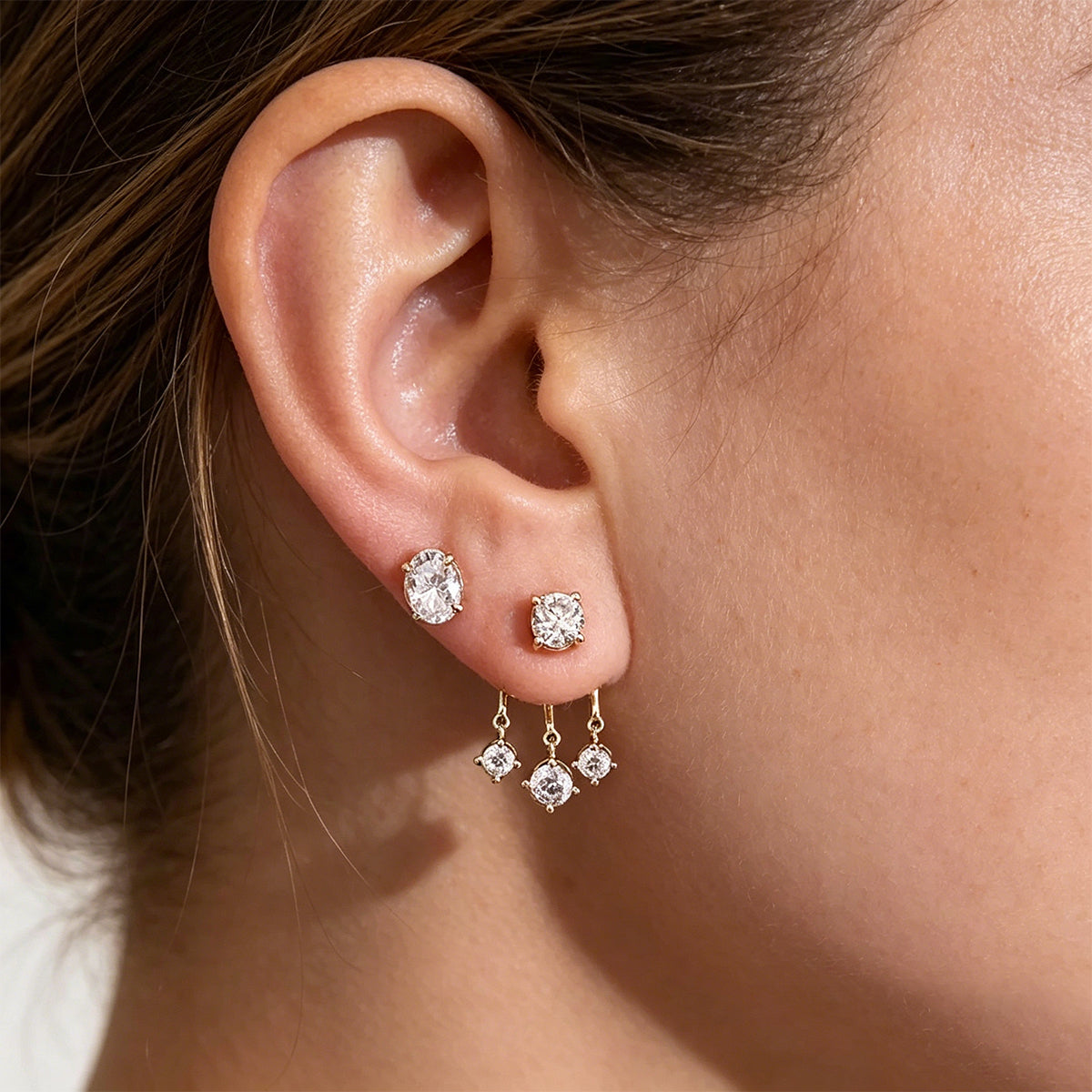 Lab grown Diamonds Antique Cluster Earrings Set