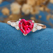 Heart cut Lab Ruby Engagement ring