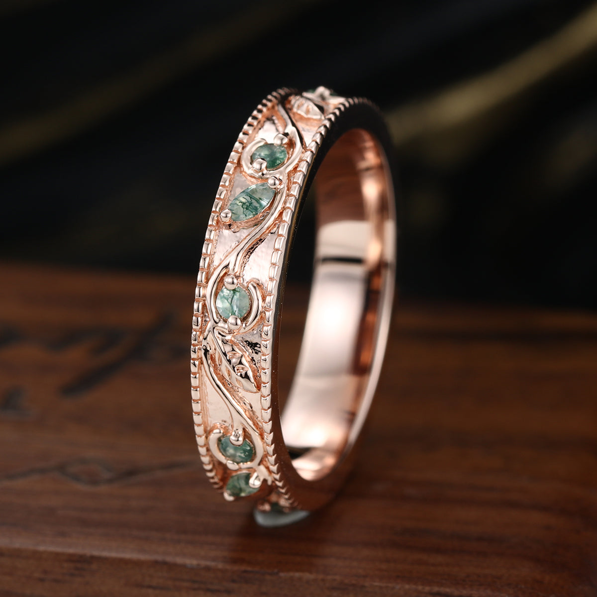 Luxury Men's Moss Agate Engagement Band - Solid gold men ring