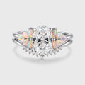Oval cut Lab-Grown Diamond Engagement ring Rose gold Cluster Opal Curved Diamond Wedding Bridal Set