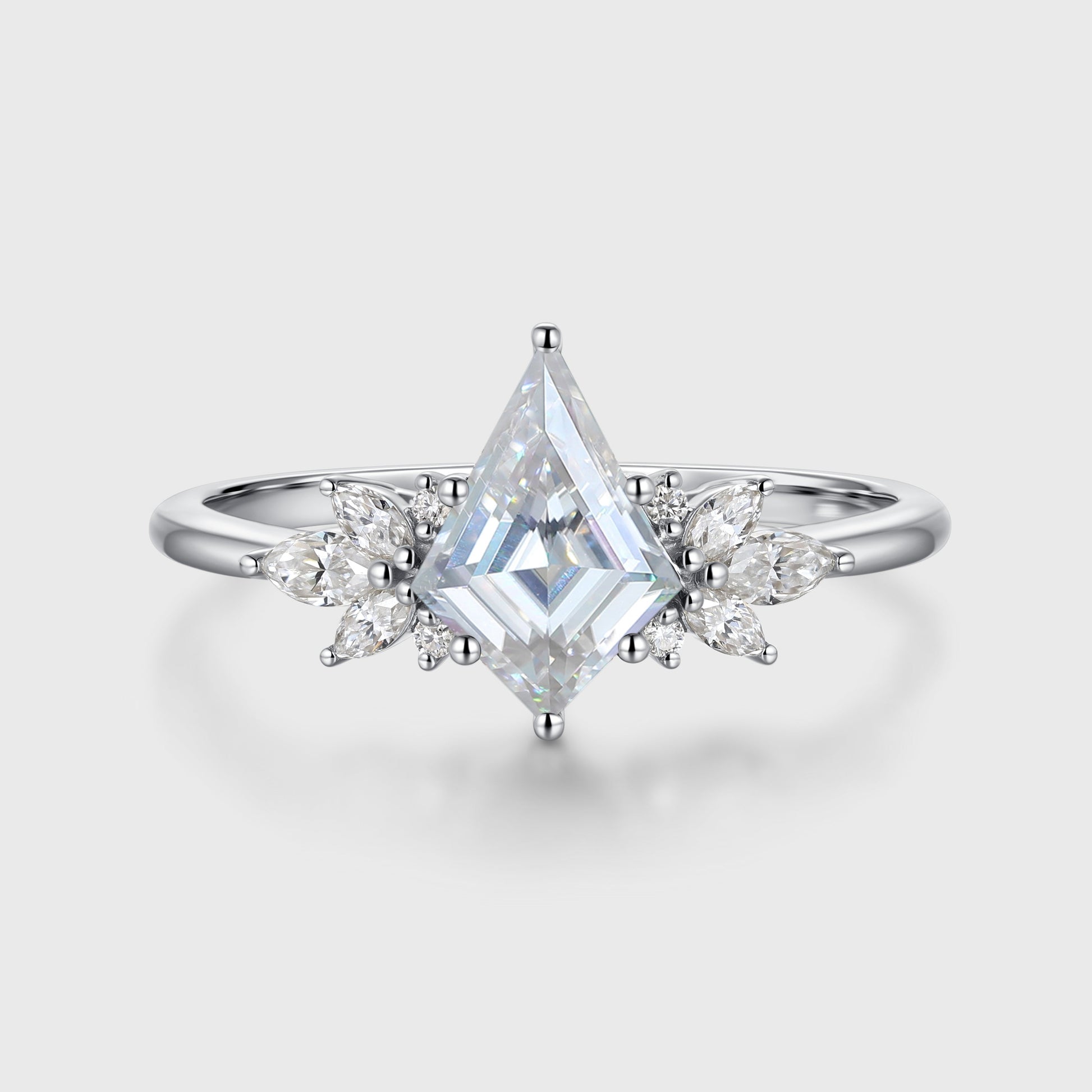Kite cut Moissanite Cluster Engagement Ring