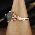 Nature Inspired Princess cut Moss Agate Damonds Leaf Gold Engagement Ring