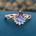 Pear cut Lab Alexandrite Solid Gold Engagement Ring