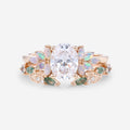 Oval cut Lab-Grown Diamond Engagement ring +Moss agate Wedding Bridal set
