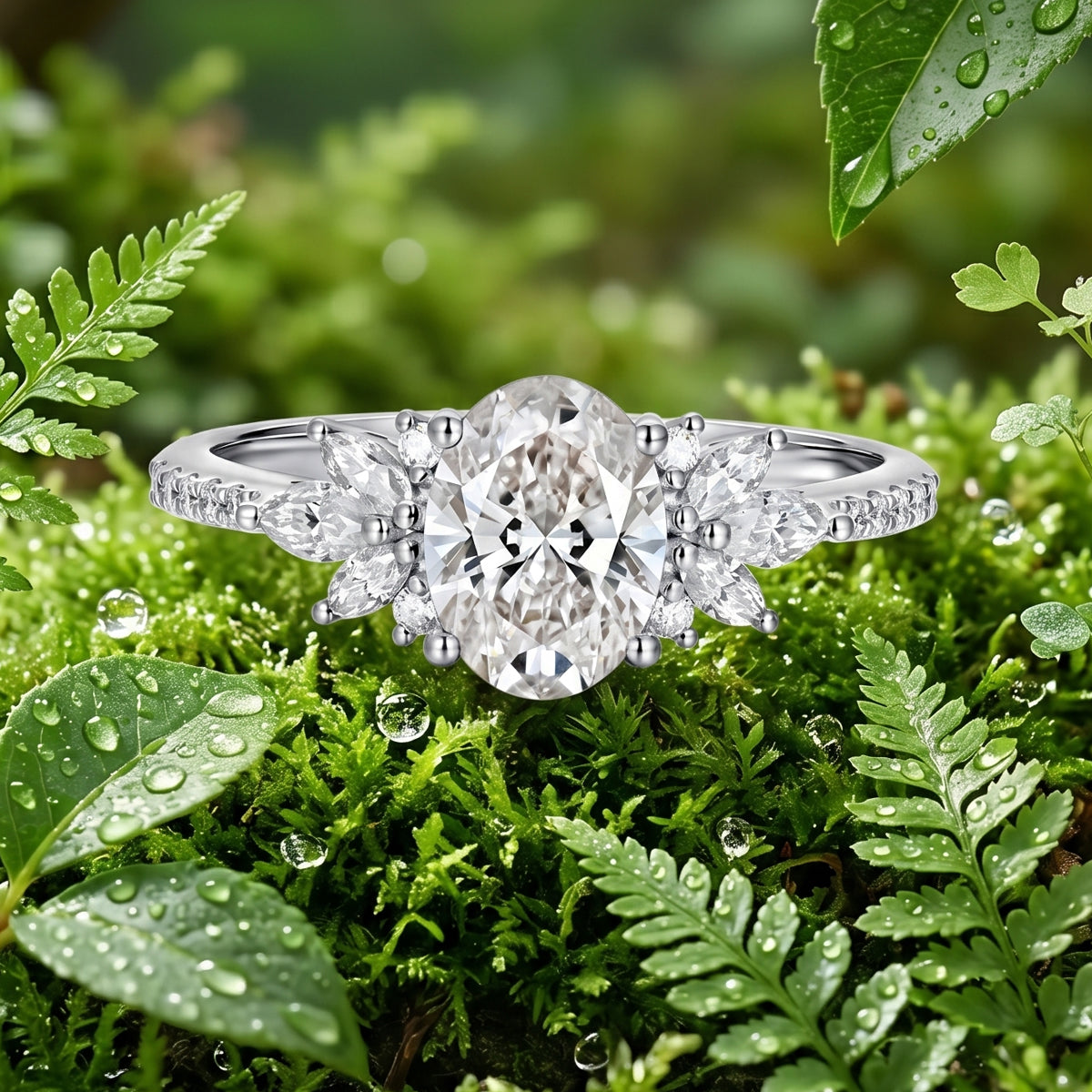 1.0CT~5.0CT Oval cut Lab grown Diamond Cluster Engagement Ring Luxury Pave Band