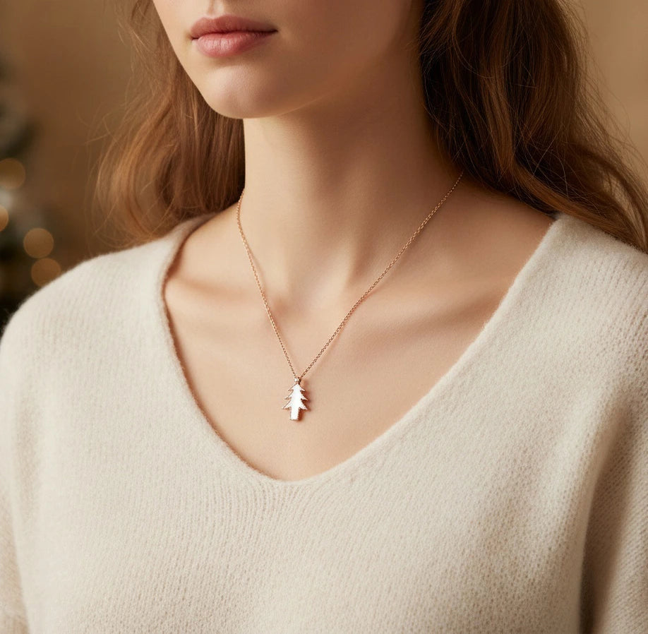 Christmas Tree Pendant Necklace with Moissanite Or Diamonds