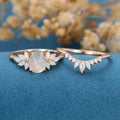 Pear cut Labradorite Cluster Engagement ring Bridal Set 