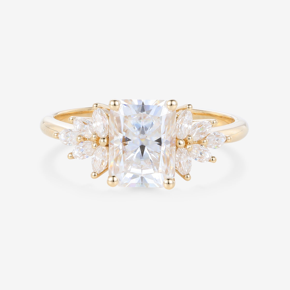 Radiant cut Moissanite Cluster Engagement ring
