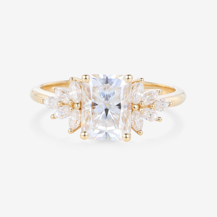 Radiant cut Moissanite Cluster Engagement ring