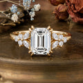 1.0CT~5.0CT Emerald cut Lab grown Diamond Cluster Engagement Ring Set