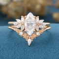 1.0Carat Marquise cut Moissanite Engagement Ring Cluster diamonds Rose Gold Wedding Bridal Set