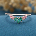 Marquise cut Lab emeralds |  Natural pink sapphire Curved Wedding Band Ring