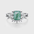 Emerald cut Moss Agate Engagement ring Bridal Set