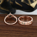 Forever Glow Moss Agate Couple Rings | Rose Gold Leaf Wedding Bridal Set