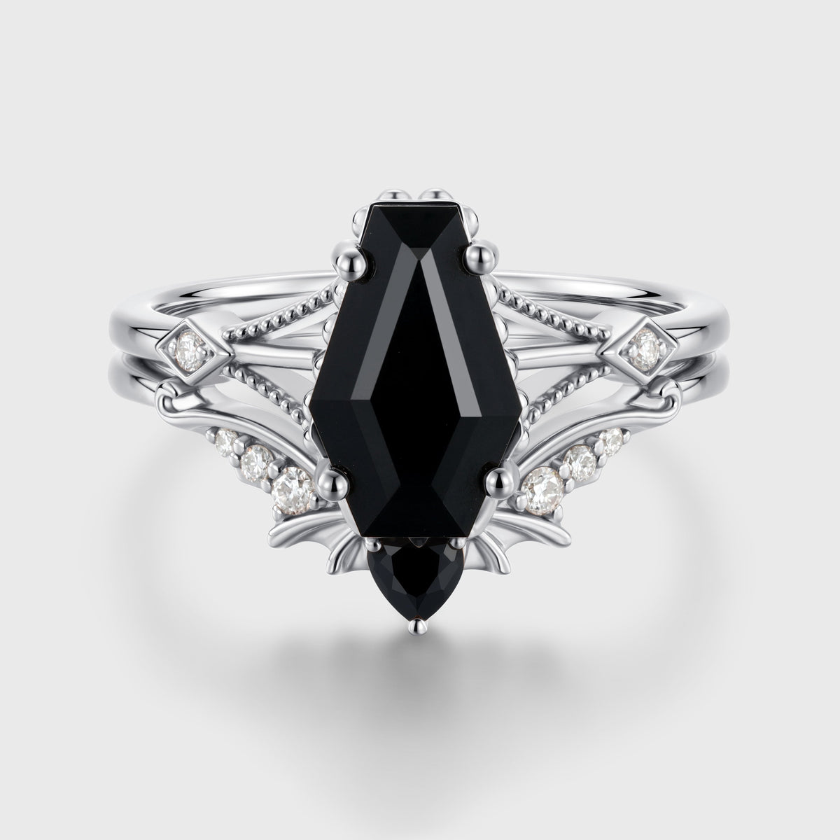 Coffin cut Black Onyx Gothic Bridal Set