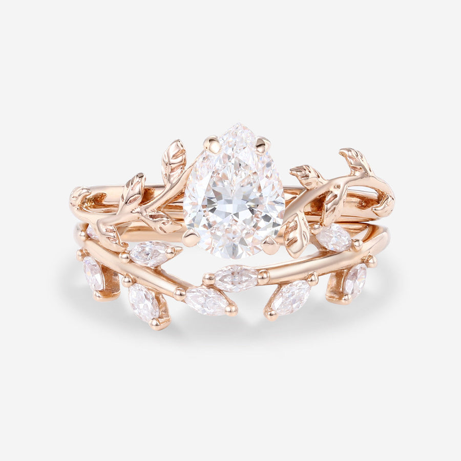 Nature Inspired Pear Cut Lab-Grown Diamond Bridal Set