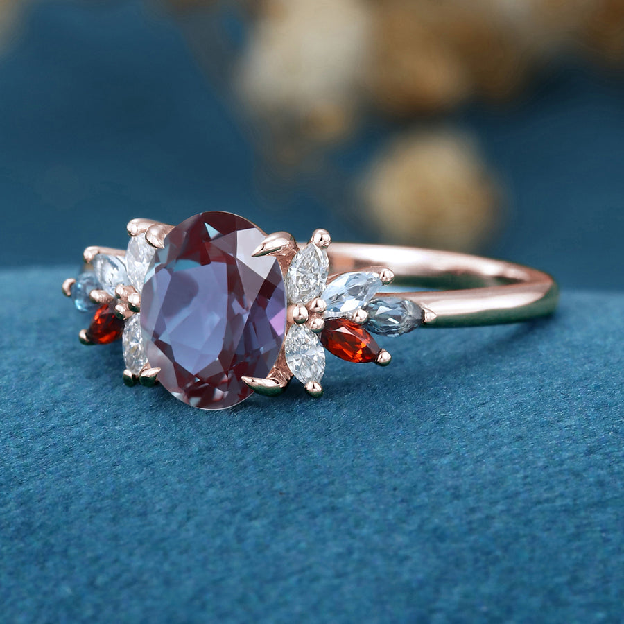 Oval cut Alexandrite Engagement ring 