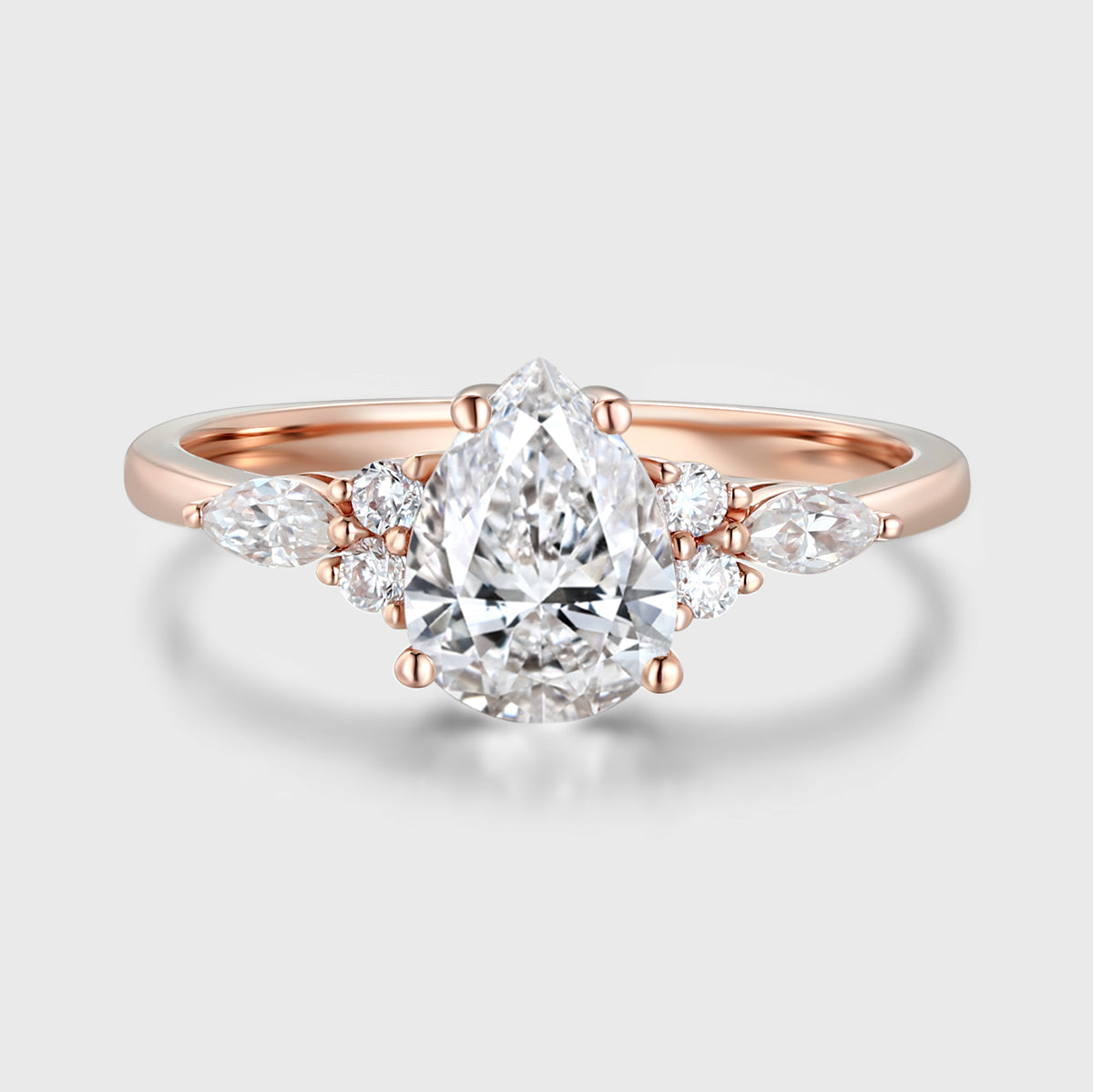 1.0CT~5.0ct Pear cut Lab grown Diamond Cluster Engagement Ring