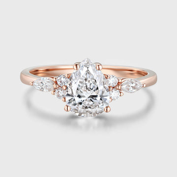 1.0CT~5.0ct Pear cut Lab grown Diamond Cluster Engagement Ring