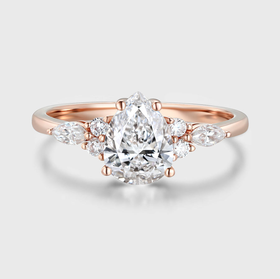 1.0CT~5.0ct Pear cut Lab grown Diamond Cluster Engagement Ring