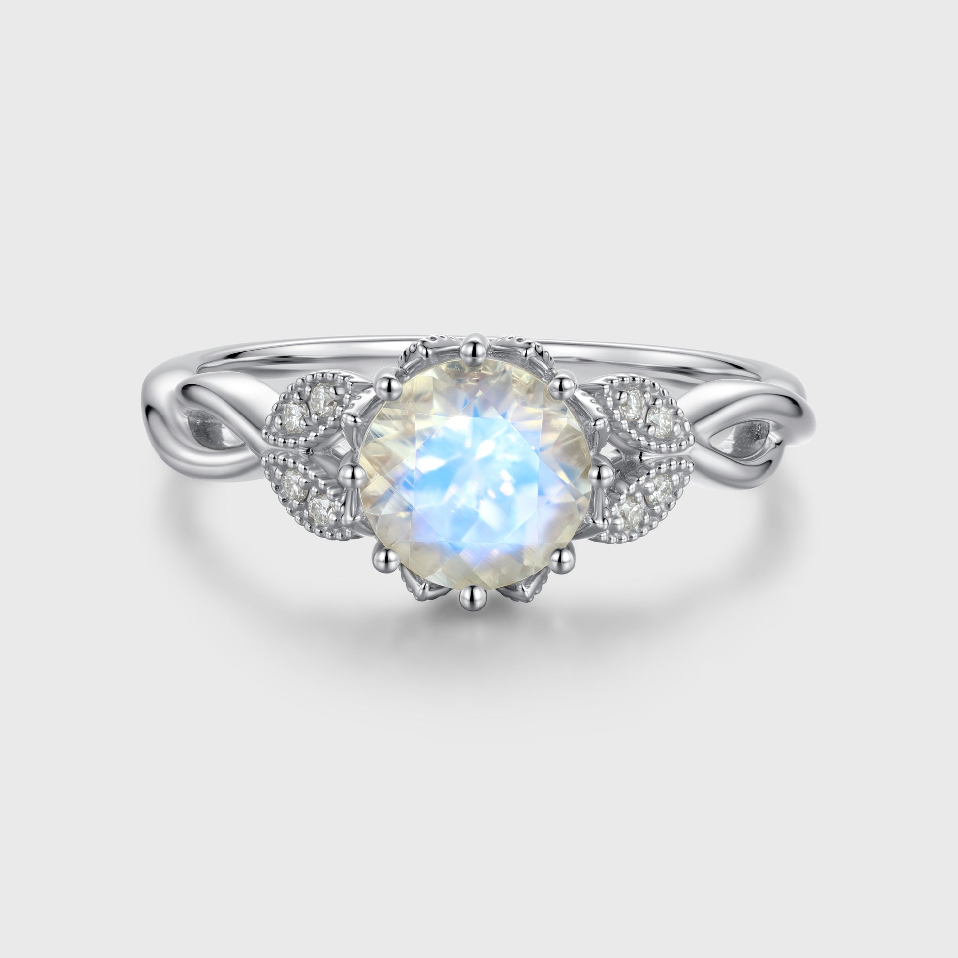 1.5 Carat Round cut Moonstone Flower Engagement Ring