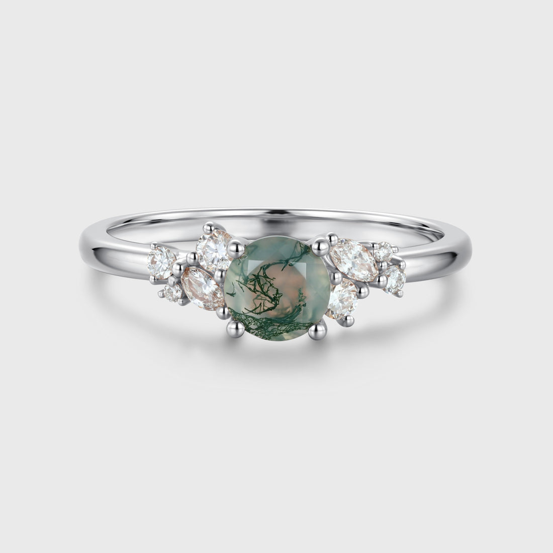 Round cut Moss Agate Matching Moissanite | Diamonds Gold Engagement Ring
