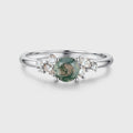 Round cut Moss Agate Matching Moissanite | Diamonds Gold Engagement Ring