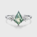 Kite Cut Natural Green Moss Agate Cluster Engagement Ring