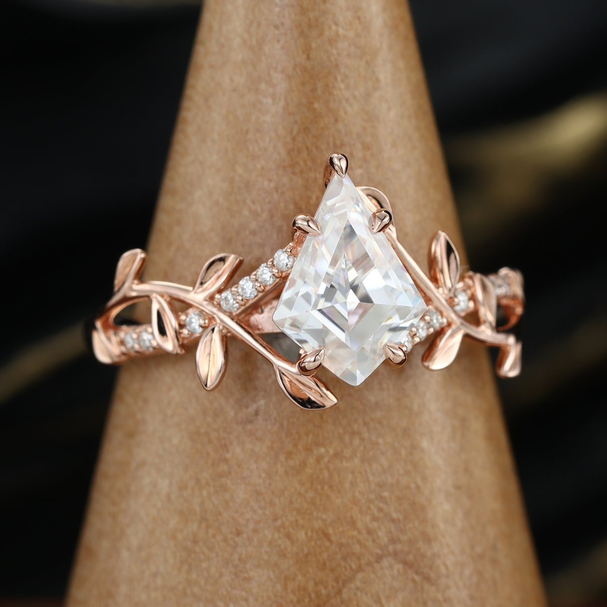 Nature Inspired Kite cut Moissanite Leaf Gold Engagement Ring