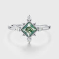 Bezel Set Princess Cut Moss Agate Halo Moissanite | Diamond Gold Engagement Ring