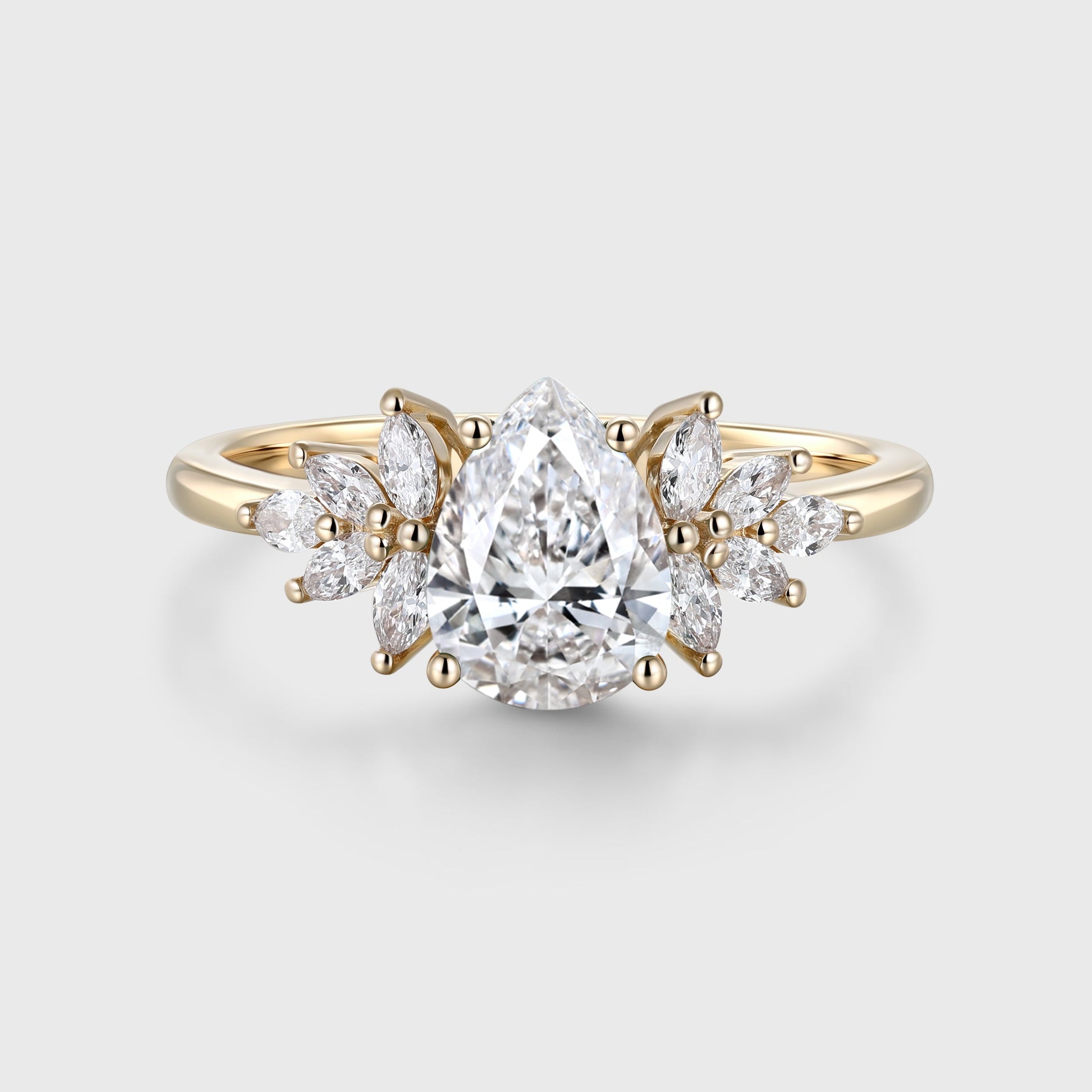 1.0CT~5.0ct Pear cut Lab Grown Diamond Cluster Engagement Ring
