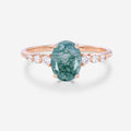 Oval Cut Natural Green Moss Agate Cluster Engagement Ring