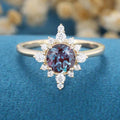Round cut Alexandrite Halo Diamond Engagement ring