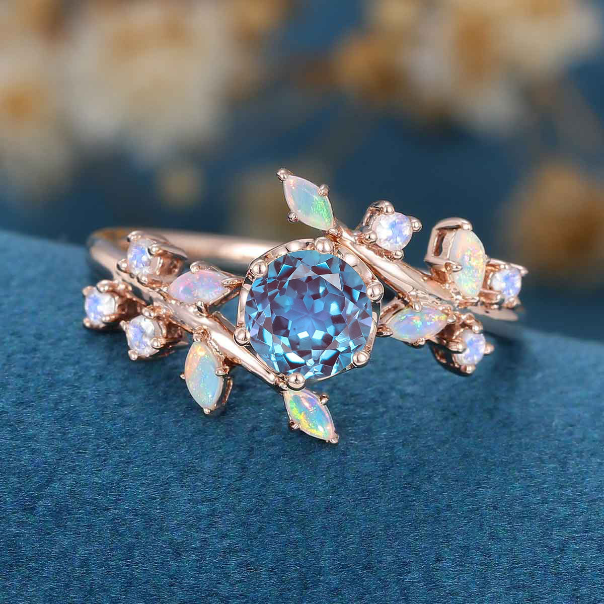 Round cut Alexandrite | Opal Engagement Ring 