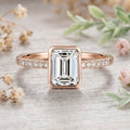 1.0CT~5.0CT Bezel setting Emerald cut Lab grown Diamond Half Eternity Sold Gold Engagement Ring