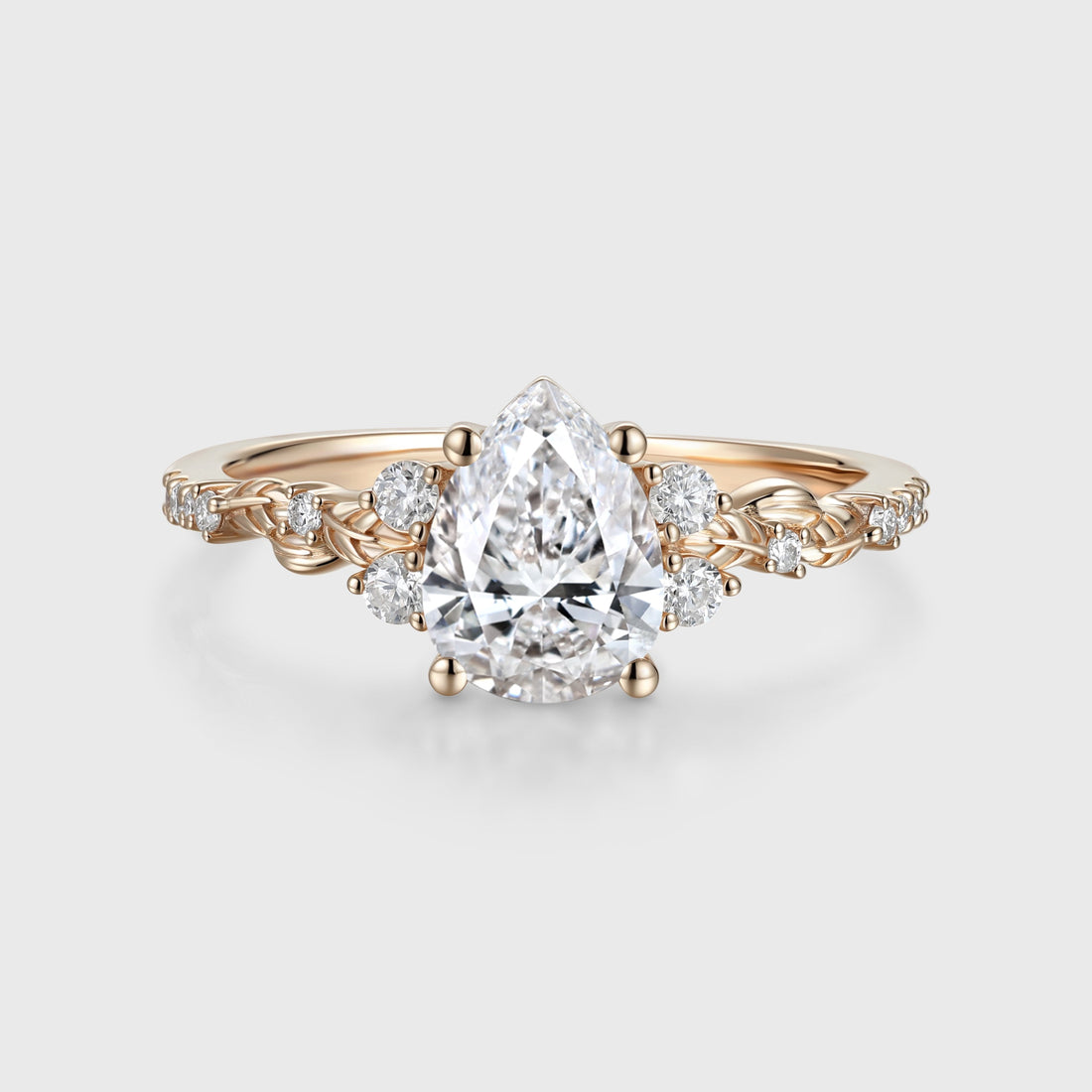 1.0CT~5.0CT Pear cut Lab grown Diamond Luxury Pave Leaf Engagement Ring