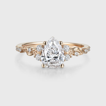 1.0CT~5.0CT Pear cut Lab grown Diamond Luxury Pave Leaf Engagement Ring