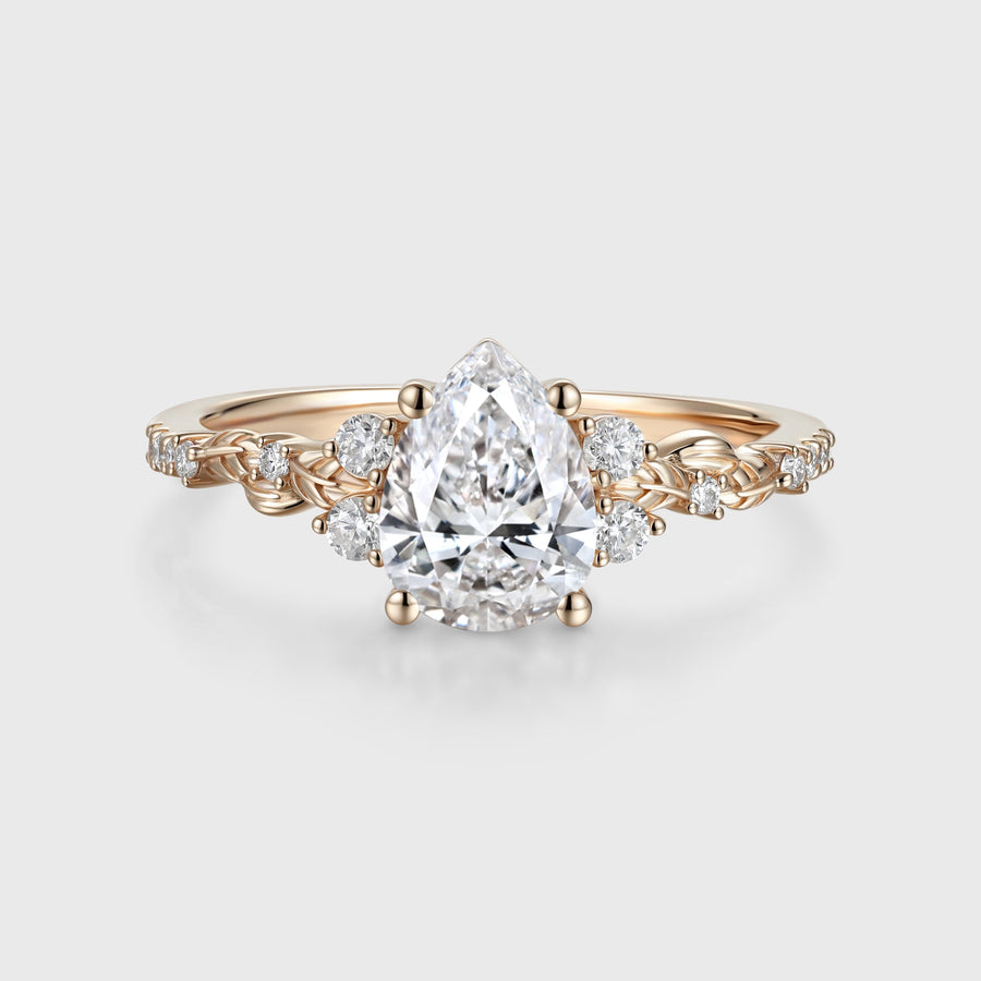1.0CT~5.0CT Pear cut Lab grown Diamond Luxury Pave Leaf Engagement Ring