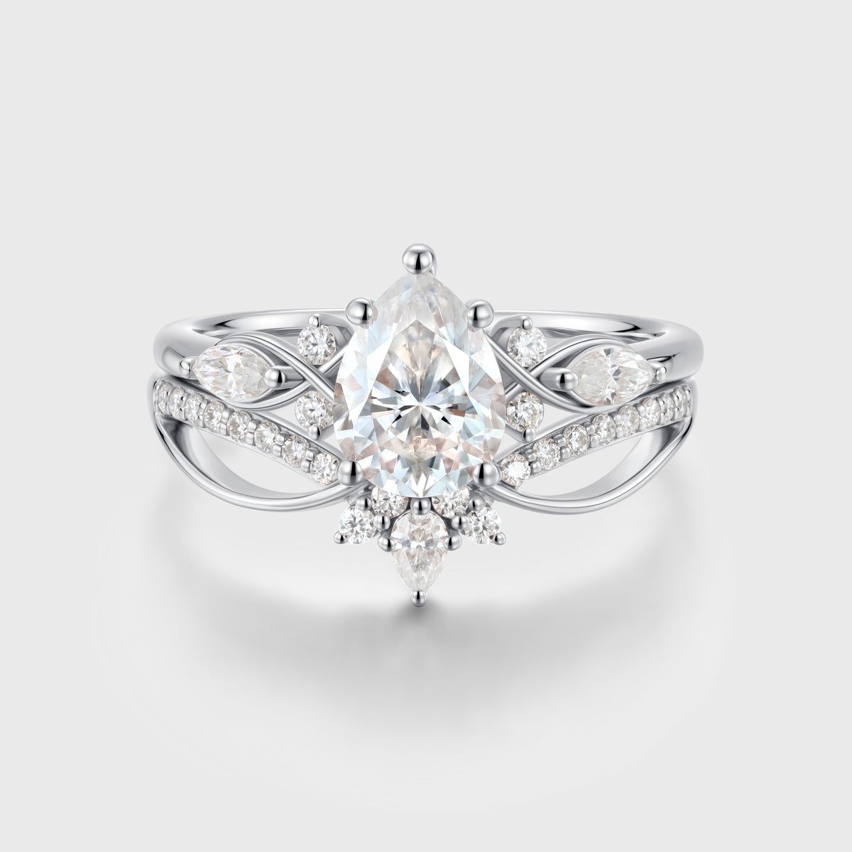Pear cut Moissanite Side Stone Bridal Set